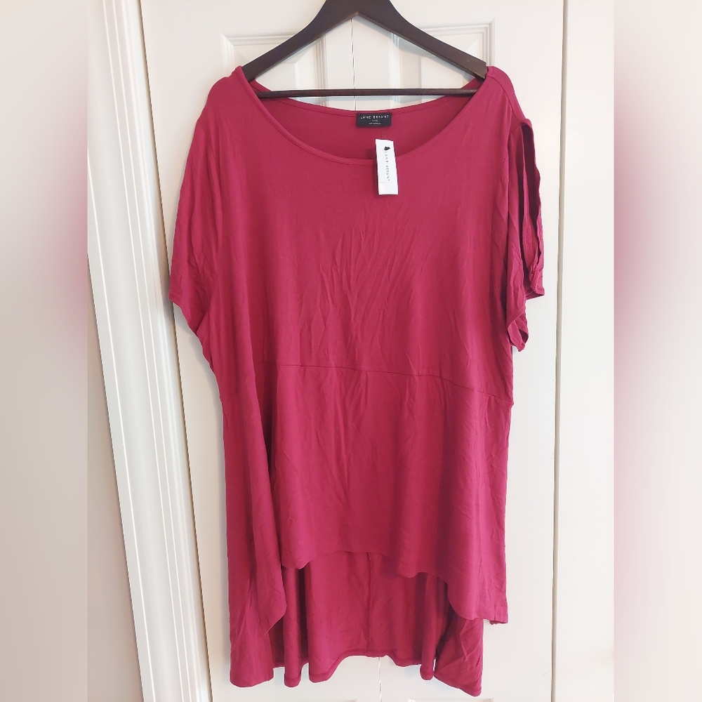 Lane Bryant T-Shirt 26/28 Cold Shoulder High Low Maroon Colored